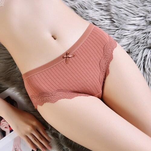 Womens panties threaded pure cotton female underwear antibacterial middle waist ladies lingerie comfortable breathable briefs