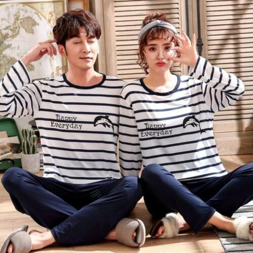 1 Set Stripe Women Pajamas Set Long Sleeve Couple Sleepwear Men Winter Autumn Pyjamas Casual Homewear Lounge Wear for Lover