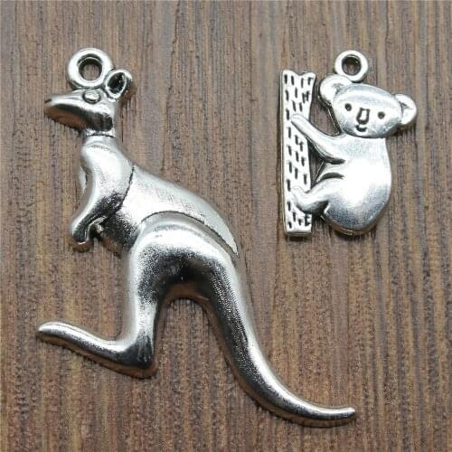 10pcs Koala Charms Antique Silver Color Australia Koala Pendant Charms Australia Kangaroo Charms For Jewelry Making DIY
