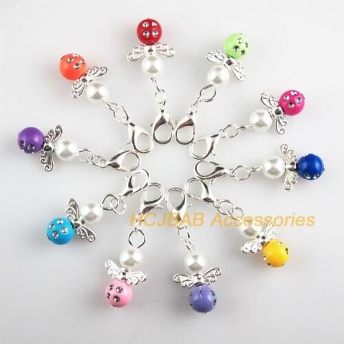 10Pcs Silver Plated Retro Mixed Round Acrylic 14x22mm Angel With Lobster Claw Clasps Charms