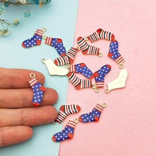 10pcs Christmas Socks Enamel Charms Stripe/Stars Socks Pendants Earrings Bracelets Floatings DIY Jewelry Accessories Xmas Decor