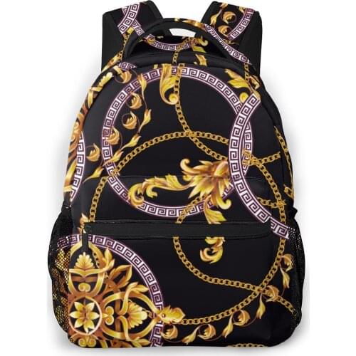 2021 Backpack Women Shoulder Bag Golden Baroque Pattern Fashion School Bag For Teenage Girl Backpacks Travel Bag