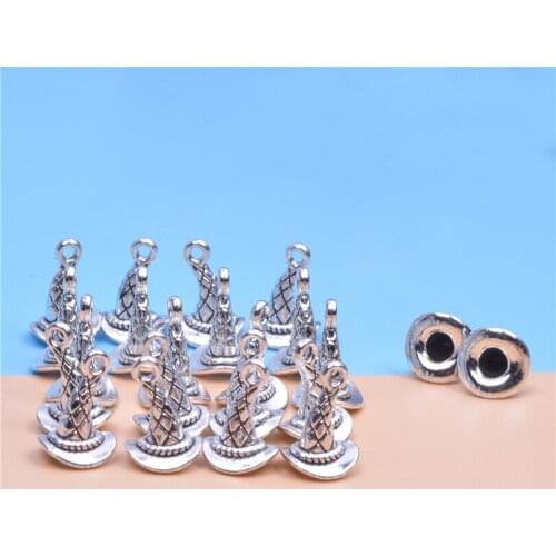 30pcs/lot Antique silver Charms Witches Wizard Hat Pendants Bead For Jewelry Making Accessories Fit DIY EU Bracelet 13.9*10.4mm