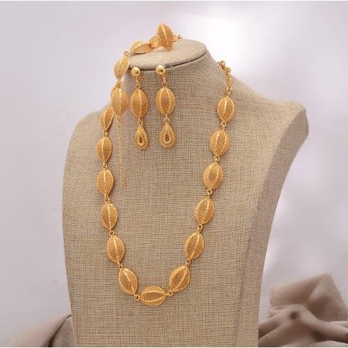 African jewelry set nigerian wedding For Women Heart Bridal African Gold Color Jewelry Set Dubai Necklace Earrings Bride Gift