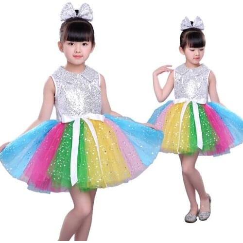 Girl Kid Rainbow Sequin Tutu Ballet Dance Dress Party Princess Wedding Costume 904-A914