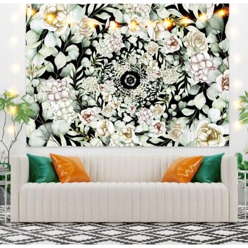 White Rose Flowers with Leaves Tapestry Vintage Exotic Summer Plant Nature Frame for Bedroom Photography Wall Decor