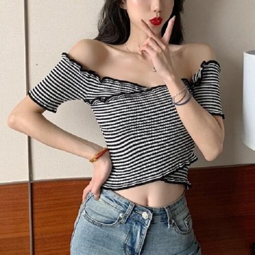 White Off Shoulder Top Girls T-Shirt Bandage Tee Teens Hot Erotic Cropped Tops Sexy Women Fashion Clothing Knitted Camisole