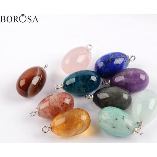 BOROSA Natural Gems Stones Oval Pendant Beads for Necklace Teardrop Natural Agates Lapis Charms Beads Jewelry Wholesale WX1549