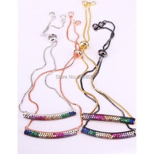 6PCS ZYZ-B6961 Micro Pave CZ Zircon Thick Bar Charm Bracelet Femme Adjustable Chain Family Bracelets Jewelry for Women Girls