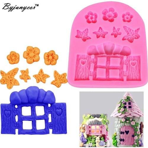 Byjunyeor M356 Flowers Leave Timber Window Door UV Resin Silicone Mold Fondant Chocolate Candy Lollipop Crystal Epoxy Soft Clay