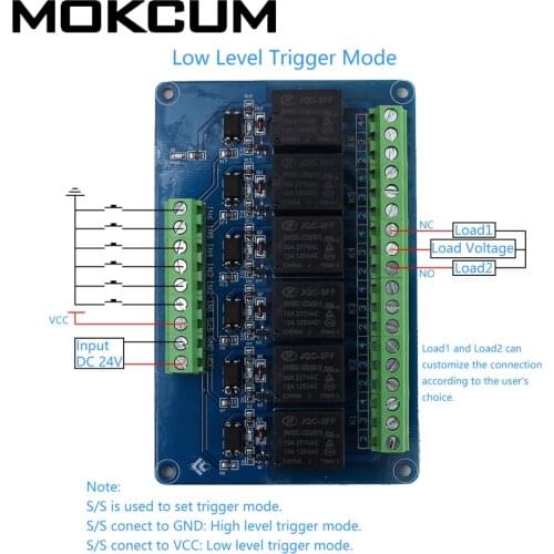 DC 24V 6-Channel Relay Module 6Bit High/Low Level Trigger Optocoupler Isolator PLC Signal Converter with DIN Rail