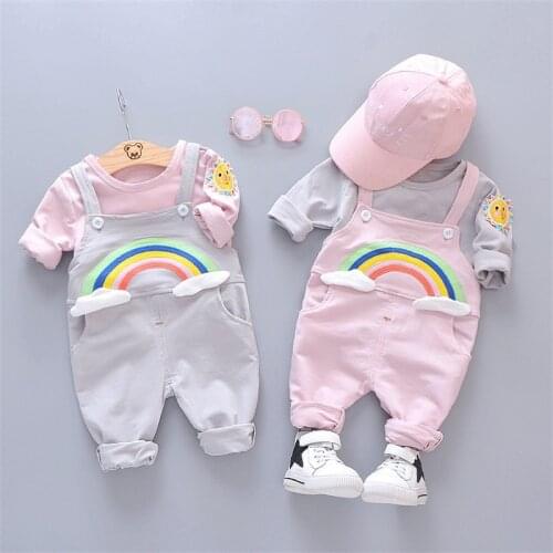 Spring and Autumn Childrens Clothing Cotton Casual T-Shirt Bib 2 Pieces of ChildrenS Clothing Childrens Sportswear