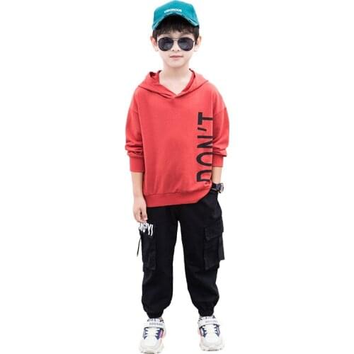 Kids boys sports suit letter print pullover hooded sweater coat + pants 2pcs sets new spring / autumn big virgin suit