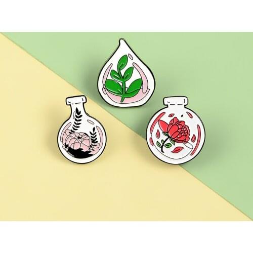 Potted Plants Enamel Pins Custom Bottles Brooches Clothes Shirt Lapel Pin Backpack Badges Flowers Jewelry Gift for Kids Friends