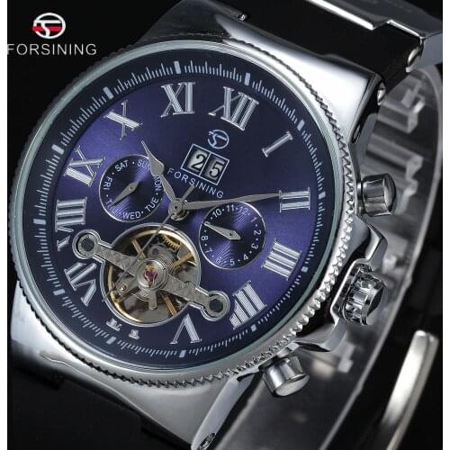 Hot Sale Luxury Brand Forsining MenS Retro Tourbillon Automatic Promotion Dress Alloy Case Wrist Watch With Black Rubber Band