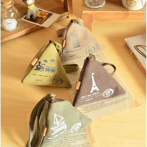 Canvas retro men and women coin purse gift key case mini cute oval zipper kids children children zipper coin purse USB cable bag