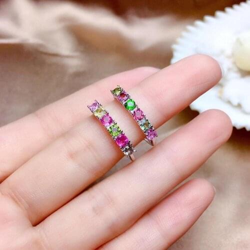 Natural Tourmaline Gem S925 Sterling Silver Ring Colorful Gems