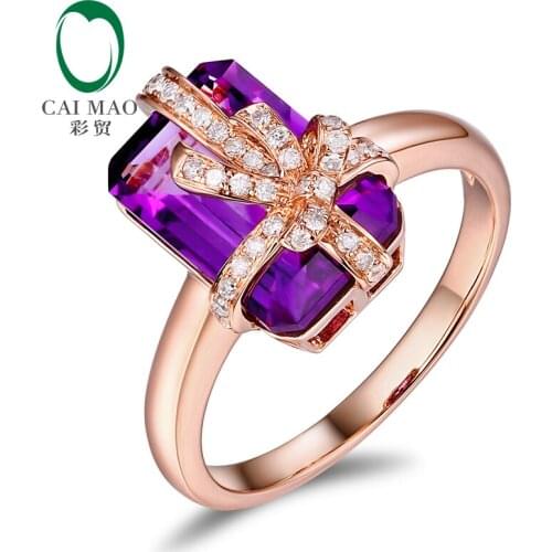 CaiMao 14KT/585 Rose Gold 5.2ct Natural amethyst & 0.18 ct Full Cut Diamond Engagement Gemstone Ring Jewelry bow-knot