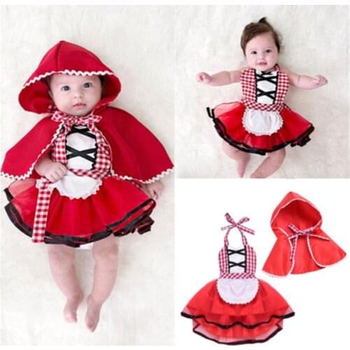 Newborn Toddler Baby Girl Halter Tutu Romper Dress Red Cloak Little Red Riding Hood Outfits Party Cosplay Costume 0-24M