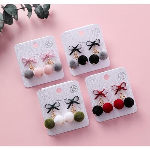 Korea Sweet Velvet Small Fur Ball Earrings Fashion Hairy Ball Earrings Princess Lovely Winter Autumn Bowknot Dangle Earrings