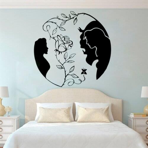 Beauty and the Beast Vinyl Wall Sticker Romantic Love Home Decoration Rose Wall Decal Vinyl Famous Movie Wall Poster AZ152