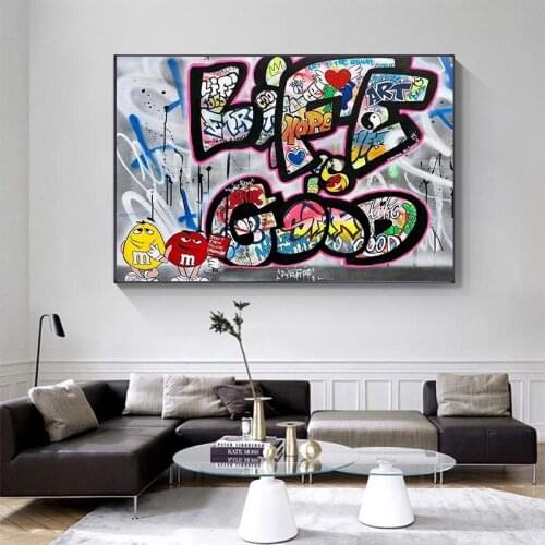Life Is Good Graffiti Canvas Painting Wall Art Poster and Prints Decorative Wall Art for Living Room Decor