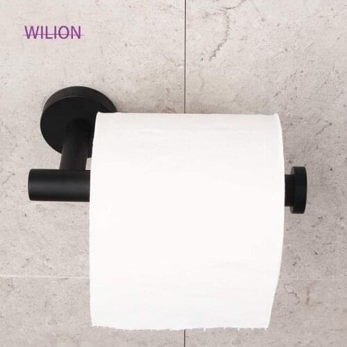 1Pcs Matt Black Round Base Toilet Paper Holder Wall Mounted Bathroom Accessory Stainless Steel Material
