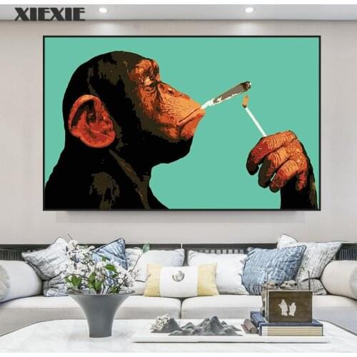 Cartoon Smoking Orangutan Monkey Posters HD Prints Canvas Painting Wall Art Pictures for Living Room Home Decoration