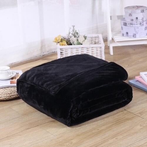 Super Soft Solid Black Color Coral Fleece Blanket Warm Sofa Cover Twin Queen Size Fluffy Flannel Mink Throw Plaid Plane Blankets