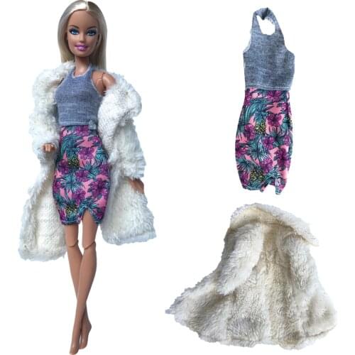 NK Newest Doll Clothes Outfit Fashion Coat Print Dress Daily Wear Skirt Dress Up Toys For Barbie Doll Girl Gift 05E 5X