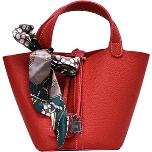 New Arrival Fashion Womens Bag Pattern Silk Scarf Shoulder Bag Leather Diagonal Bags Mobile Phone Coin Purse Bucket Bag