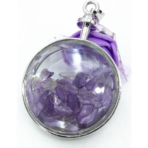 New Fashion Charms Natural Fluorite Stone Irregular Gravel Round Pendant Purple Crystal Delicate Silver Plated Diy Jewelry B3071