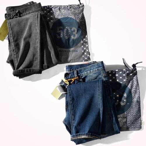 Autumn and Winter American Retro Heavyweight Thick Stretch Jeans Mens Brushed White Washed Old Straight Tapered Denim Pants