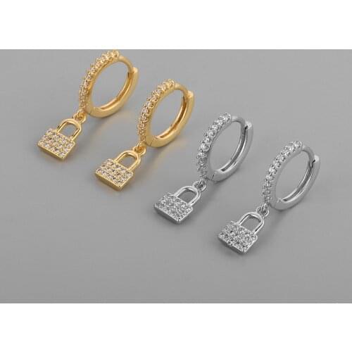 Punk 925 Sterling Silver Zircon Lock Tassel Pendant Stud Earrings For Women Girls Party Jewelry eh1445