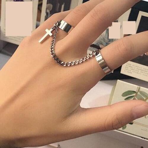 Punk Hip-hop Cross Ring For Women Men Retro Finger Chain Adjustable Rings Jewelry Gift For Unisex Ring Party Finger Rings