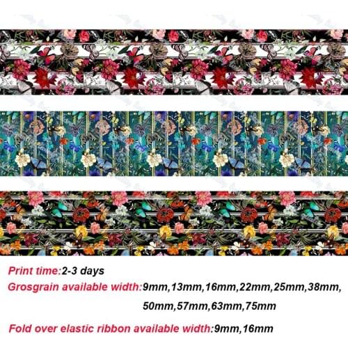 Custom flower series printed grosgrain ribbon accessories handmadehair wedding gift packaging 50 yards