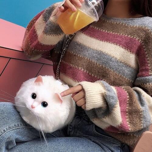 Sell high quality cats Womens luxury bags womens bag with fur Handbag lady Large capacity feature pack