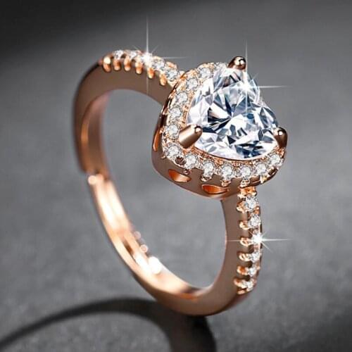 Heart-shaped zircon adjustable ring female fashion rose gold color ring