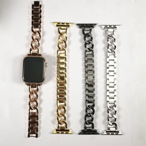 Chain Watchband for Apple Watch 40mm Bands 38mm 42mm 44mm Dressy Stainless Steel Link Bracelet for iWatch SE 6/5/4/3/2/1 Strap