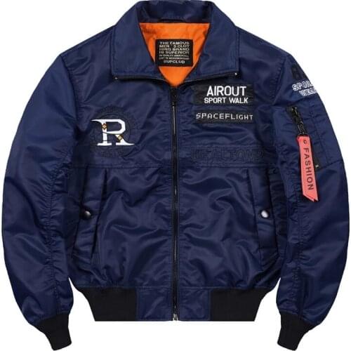 Spring Autumn Mens Bomber Jacket Quality Embroidery Air Force Jackets Streetwear Fashion Ribbons Baseball Jacket Male SizeM-4XL