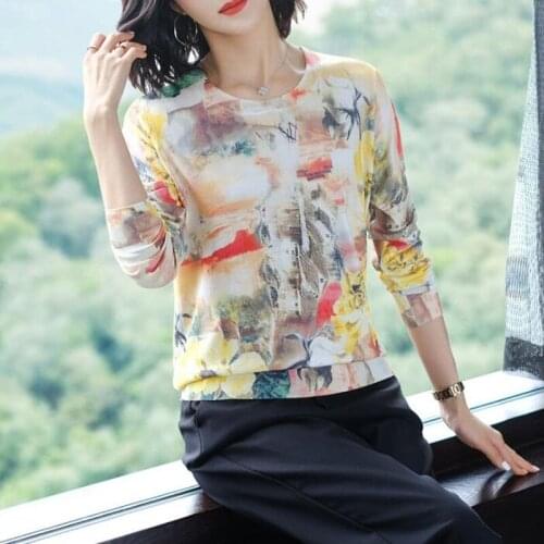 Sweaters 2021 Autumn New Printed Round Neck Sweater Women Long Sleeve Pullover Loose Large Size Knitwear Womens Top