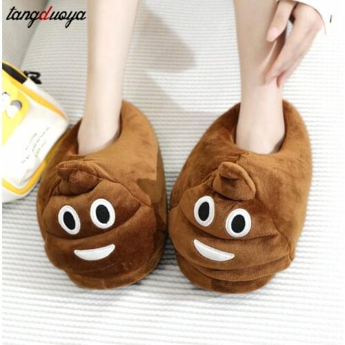 Winter New Women Plush Slippers Cartoon Shit Home Warm Home Shoes EVA Soled Flat Cute Female Indoor Furry Cotton Slippers
