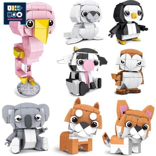 UKBOO 899pcs City Zoo Crane BIrd Seal Penguin Cow Owl Koala Dog Model Bricks Building Blocks Animal Figures Toys For Children