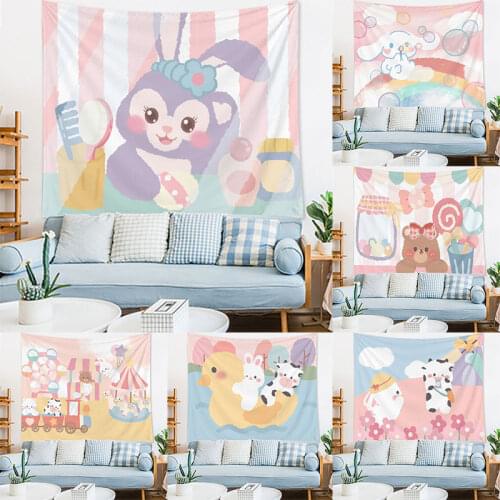 High Quality Cartoon Series Tapestry Decor Dorm Cute Duck Rabbit Pattern Wall Hanging Tapestry Decorative Children Room Blanket