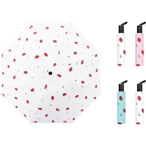 YADA 2021 Fashion Fruit Strawberry Umbrellas Rain uv 3 Folding Umbrella For Women Windproof Strawberry Umbrellas Female YS210002