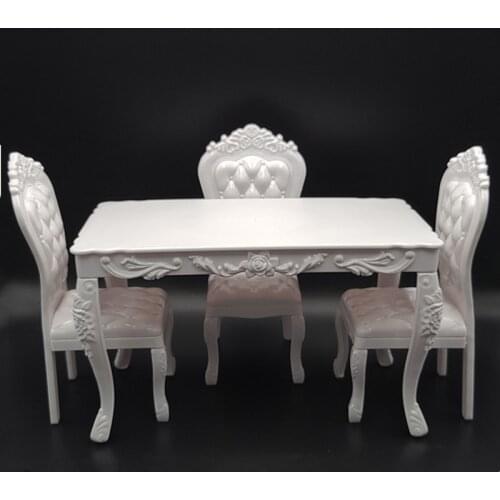 1/6 Dollhouse Miniature Furniture Wooden White Dining Table Chair Model Set Simulation Dollhouse Accessory Decoration