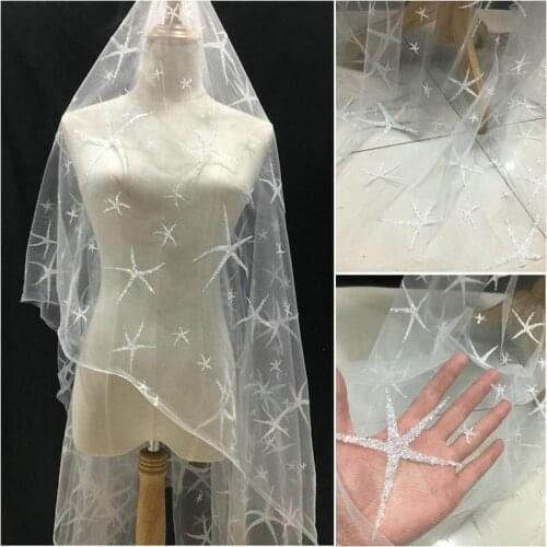 1Y/Lot off white soft bronzing stars encryption mesh lace fabric dress half skirt screens background decorative