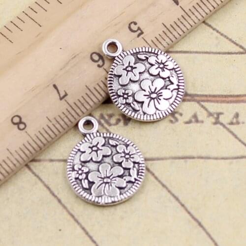 10pcs Charms Circle Flower 18x15mm Tibetan Silver Color Pendants Antique Jewelry Making DIY Handmade Craft Pendant
