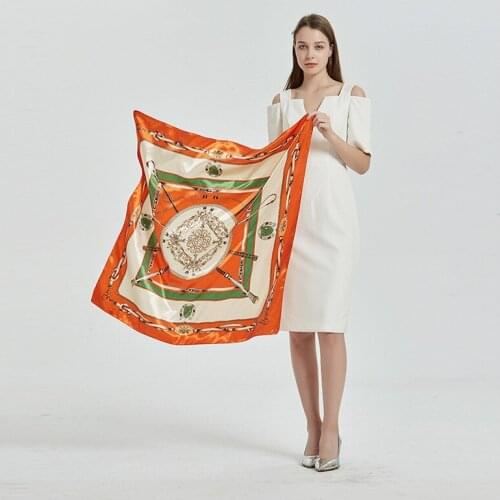 2020 90x90 chain print Multipurpose women Silk twill scarf Satin square tie Hairband ladies foulard femme towel bufanda shawl