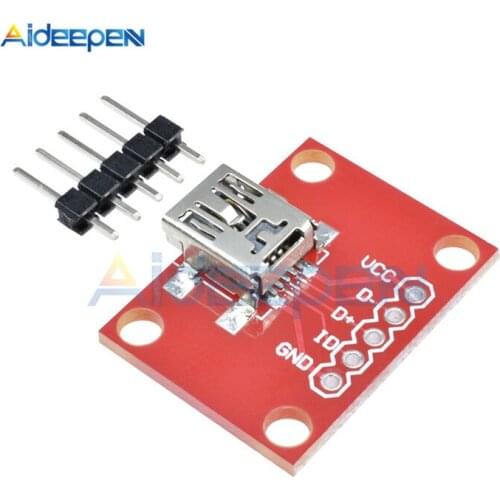 5Pin Mini USB Adapter Plate Breakout Board 5V 100mA Red For Breadboard USB Mini-B Extension Board